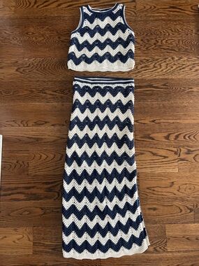 Chevron Navy and Cream Knit Two-Piece Set - O.P.T